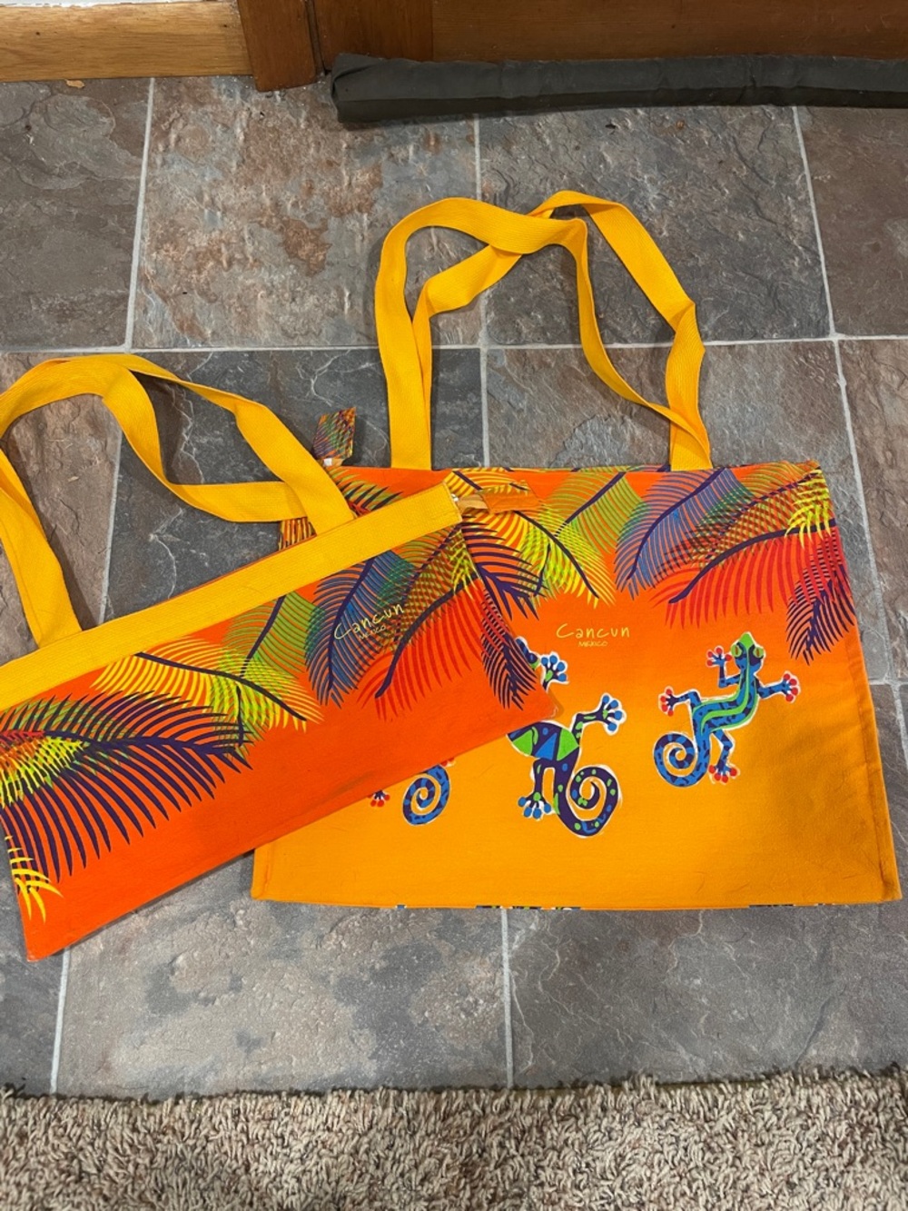 Cancun Tropical Tote Bag with Geckos